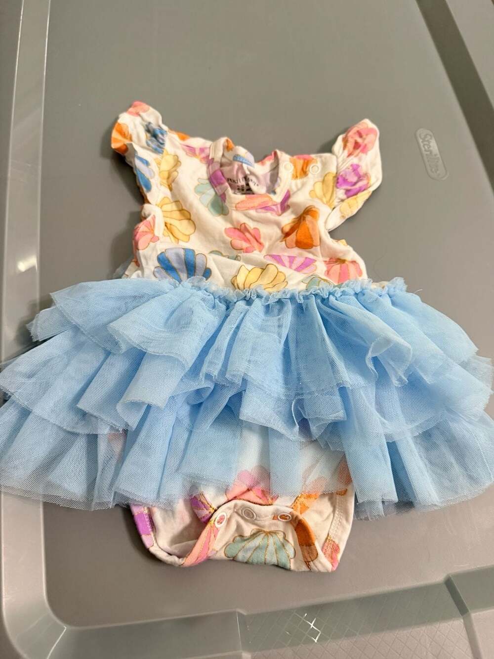 Posh Peanut Tutu Bubble Romper Size 6-12 Mos Seashells Blue Tulle